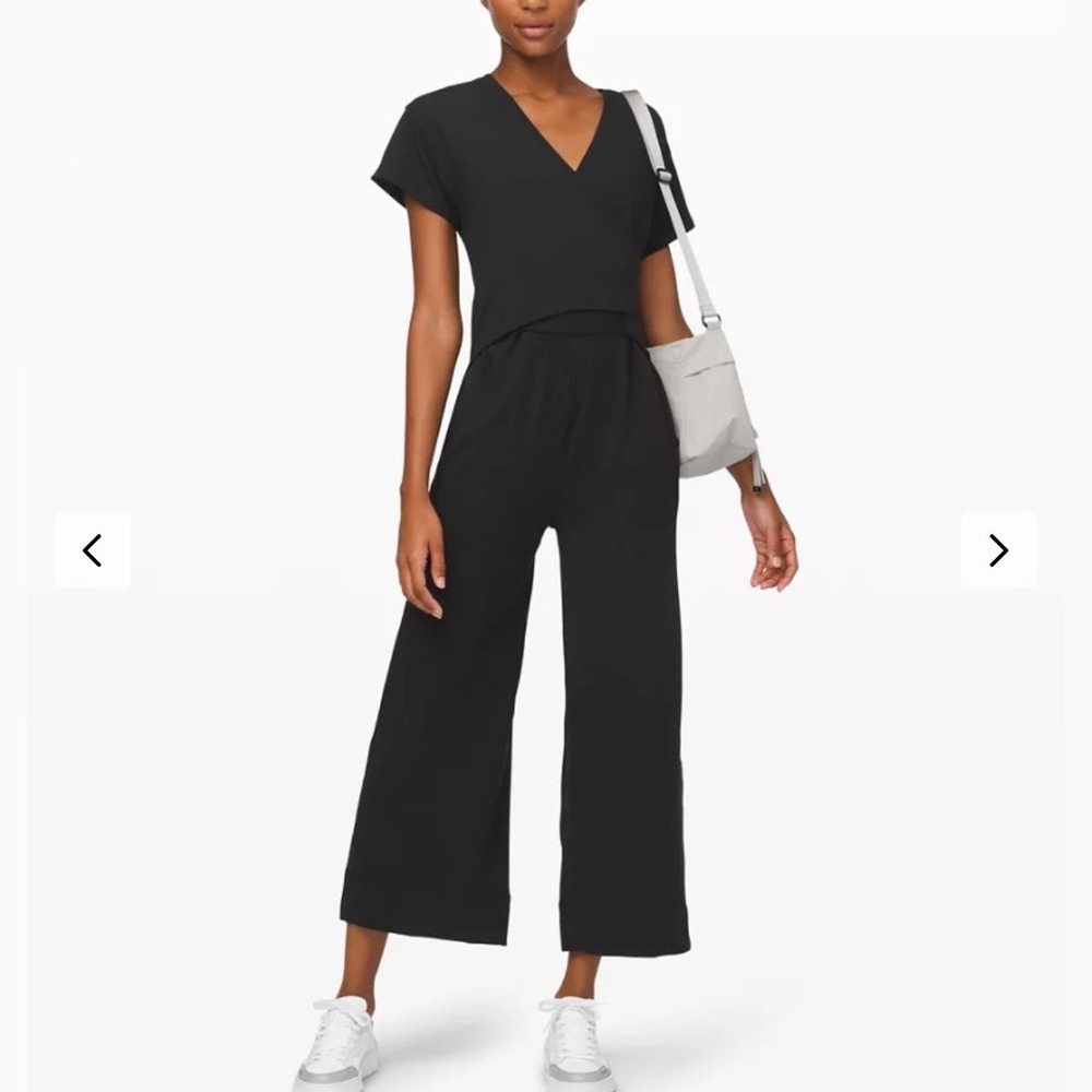 Lululemon It's a Tie Jumpsuit Black Cropped Active French Terry On the Move